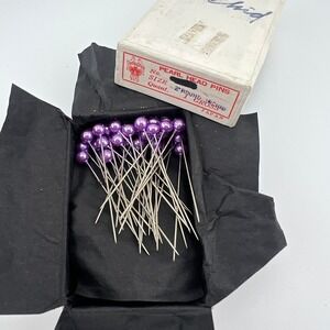 Vintage Crown Fox Purple Orchid Straight Pearl Pins Made in Japan Sewing Craft
